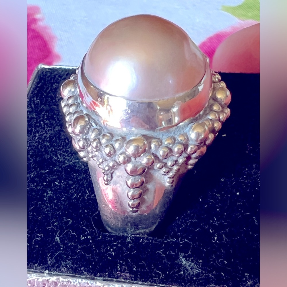 Stephen Dweck Mabe Pearl Ring SS Sz 7 Signed 925 Has 1 Minor Crack Still Gour!! - Picture 3 of 16